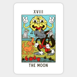 The Moon - Mystical Medleys - Vintage Rubber Hose Cartoon Tarot (white) Magnet